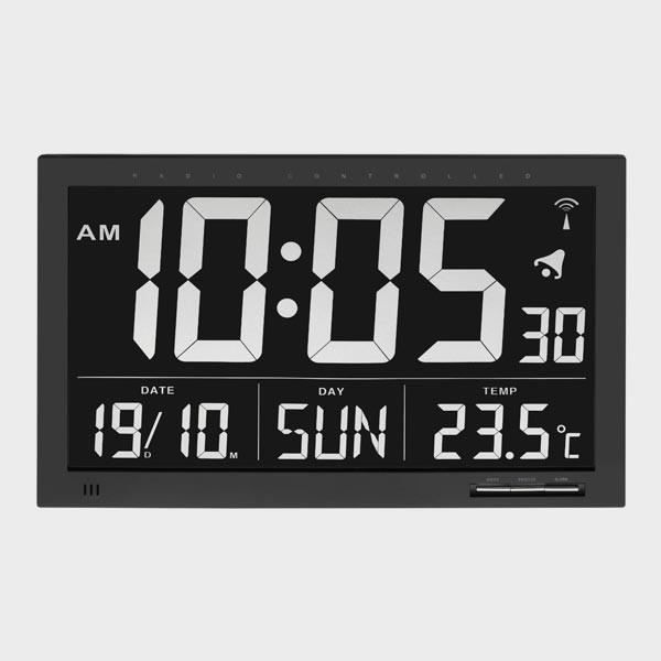 Horloge calendrier murale noir Radio-pilotée