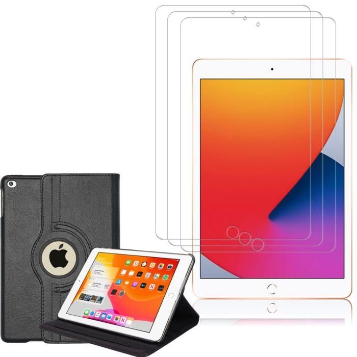 Pour Apple iPad 10.2 (2020)/ iPad 8th Gen/ iPad (8th generation): Etui Rotatif Rotative Rotation 360° - NOIR + 3 Films Verre Trempé