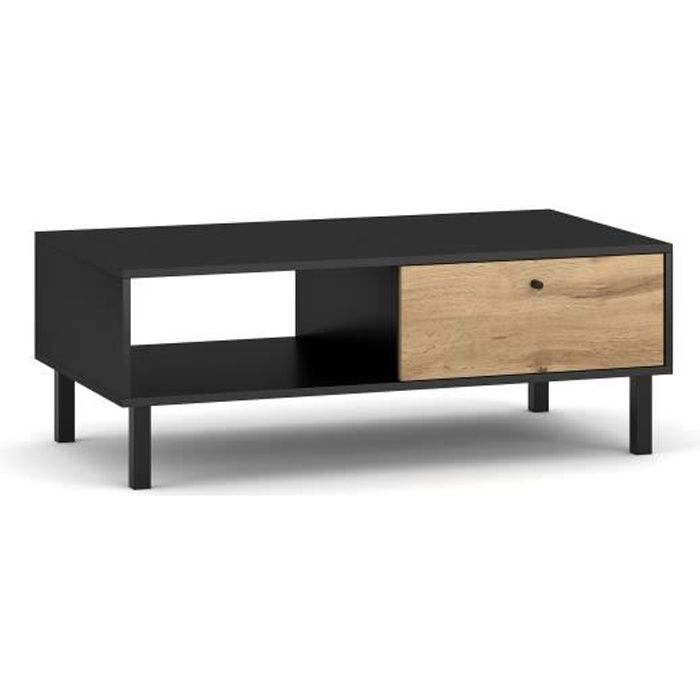 VIVALDI Table basse - BOSPE - 110 cm - noir mat - chêne wotan
