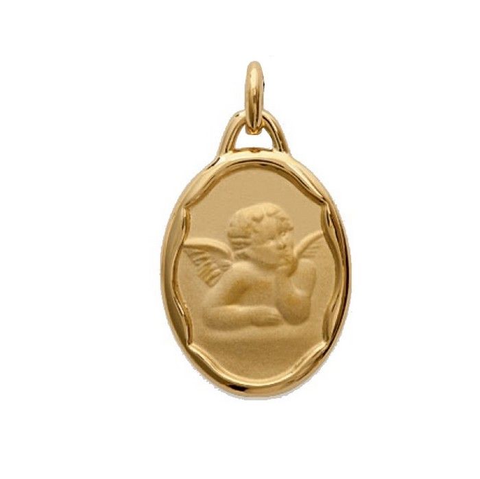 Pendentif baptême naissance commnunion Médaille en plaqué or avec ange personnalisable avec gravure comprise