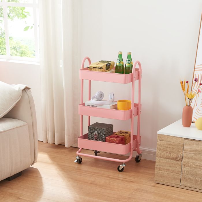 Chariot de service Pyhäntä à 3 paniers acier 79 x 46 x 35 cm rose
