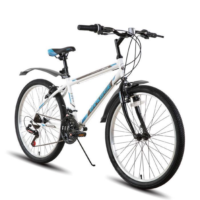 VTT - BAMCBASE - 26- 21 vitesses cadre en acier à haute teneur en carbone - unisexe -Idéal pour la ville et le VTT - blanc