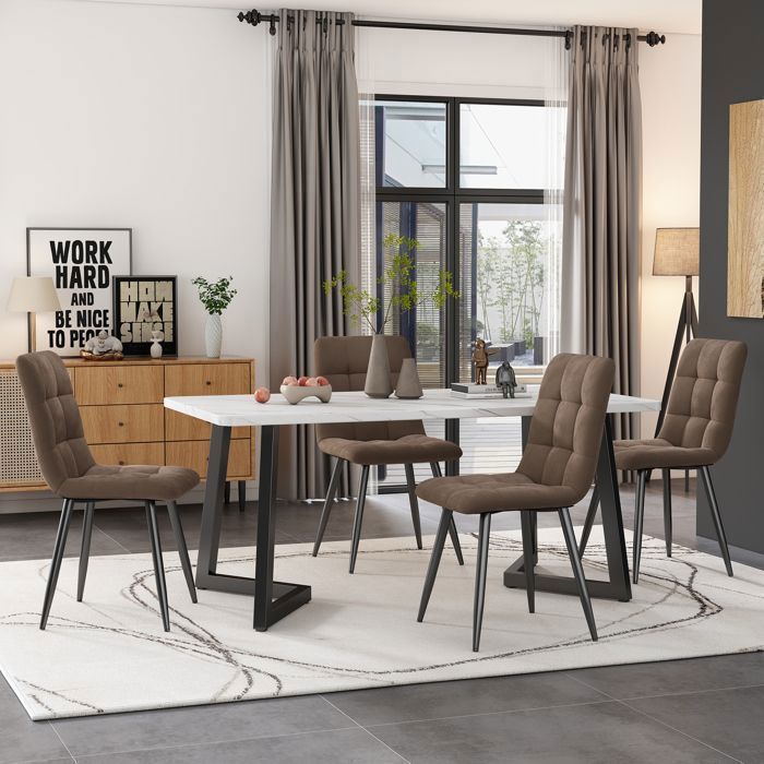 Moderne Table À Manger Avec 4 Chaises Ensemble De Table De Cuisine Modernechaise De Cuisine En Velours Brun Noir117×68cm