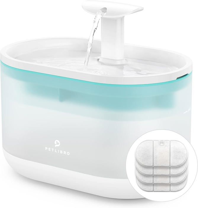 Comparer les prix de Fontaine A Eau Chat Ultra Silencieuse,2,1L Capsule Fontaine À Eau Pour Chat Avec 4 Filtres Et 4 Éponges,Deux Modes De Débit D'Eau