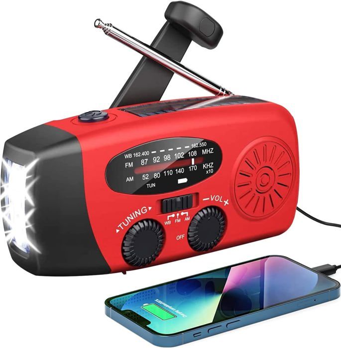Radio Solaire D’Urgence 16000mAh – Radio Manivelle AM/FM, Chargeur USB, Lampe LED, Alarme SOS, Boussole – Camping Randonnée Orange