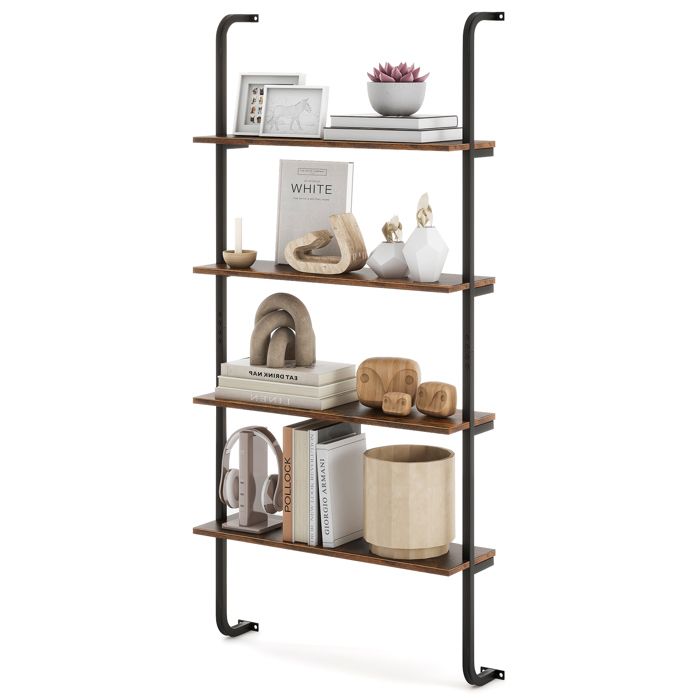 Meuble Étagère Murale Industrielle à 4 Niveaux COSTWAY Cadre en Métal Rangement pour Salon Cuisine Bureau Chêne Rustique Brun Meuble Étagère Murale Industrielle à 4 Niveaux COSTWAY Cadre en Métal Rangement pour Salon Cuisine Bureau Chêne Rustique Brun