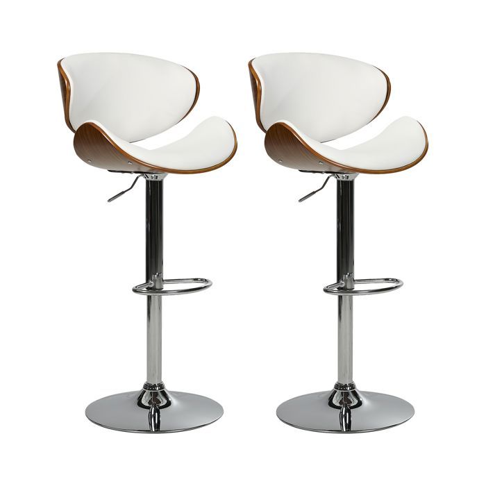 Lot de 2 chaises de bar ROTTERDAM Cuir PU Blanc