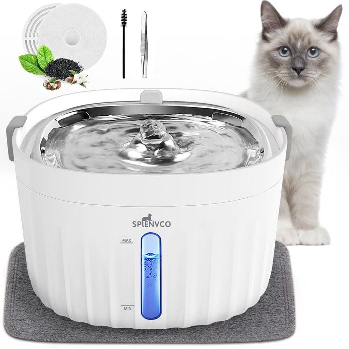 Comparer les prix de Fontaine à eau pour chat-Acier inoxydable ultra silencieux-avec pompe intelligente et voyant LED pour le niveau deau-2 L (67 oz)