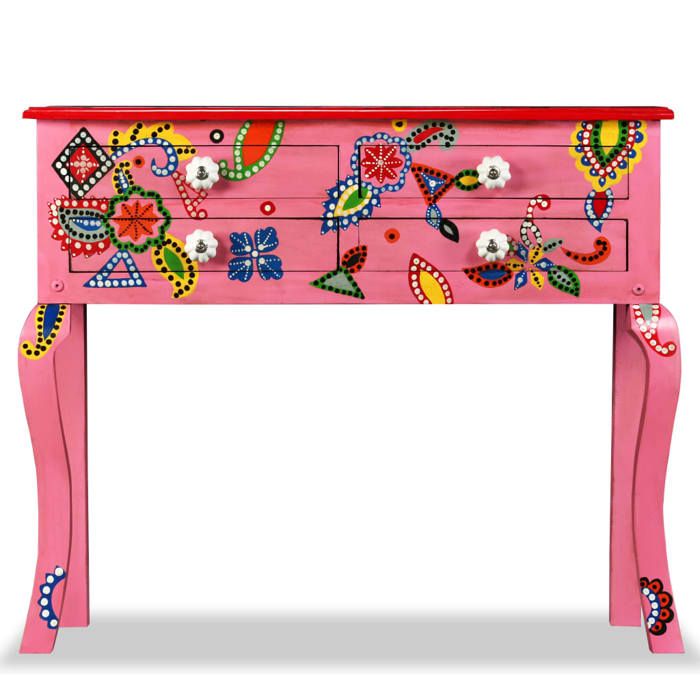 Buffet bas - JILI - Rose Table console - pour salon - Bois de manguier massif Rose Peint à la main FR5