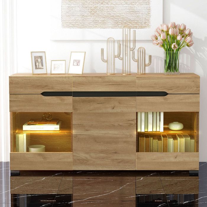 Buffet avec éclairage LED Buffet Salle a Manger avec 3 Portes 3 Tiroirs Meuble Cuisine Moderne avec Beaucoup despace de