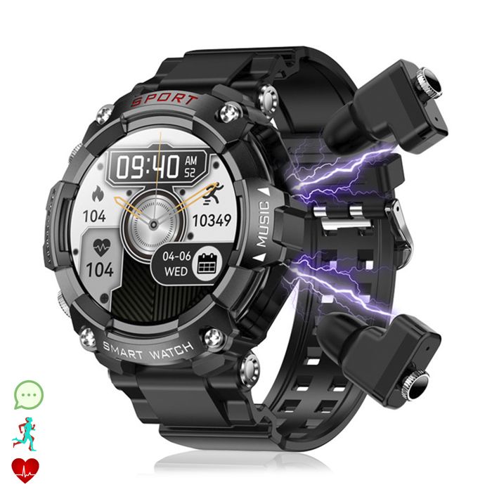 DAM Smartwatch T96 avec écouteurs TWS intégrés. Lecture musicale depuis