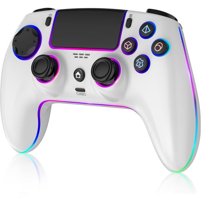 Manette sans fil PS5/PC - Joysticks Effet Hall Anti-Dérive RGB 7 Couleurs Vibration Turbo Batterie 1500mAh Gyro 6 Axes - Blanc