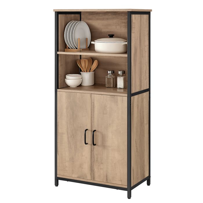Meuble de Rangement 2 Compartiment Ouverts Placad Cadre en Acier Marron et Noir