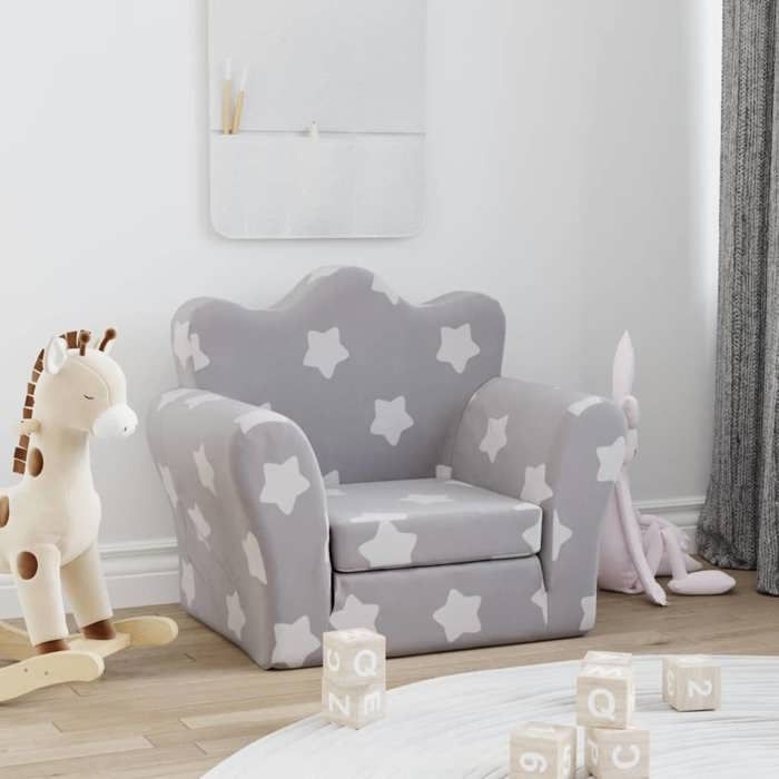 Canapé-lit pour enfants - vidaXL - Gris clair avec étoiles - Peluche douce - 54x(34-90)x45 cm - Housse amovible