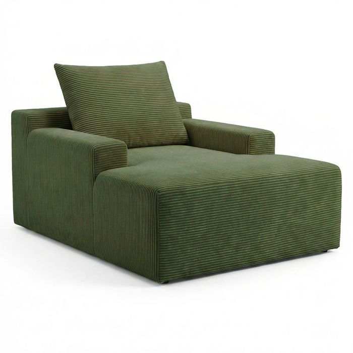 MENZZO Fauteuil lounge style méridienne Rodin Velours côtelé Vert MENZZO Fauteuil lounge style méridienne Rodin Velours côtelé Vert