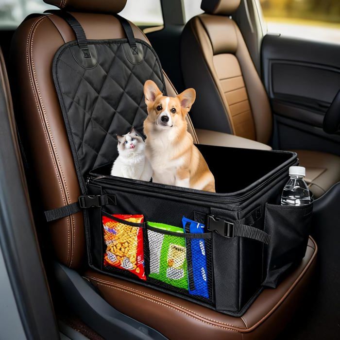 Siège auto pour chien - ESTAMPILLE - Extra stable - Parois renforcées - Ceintures de sécurité - Étanche - 44x41 cm