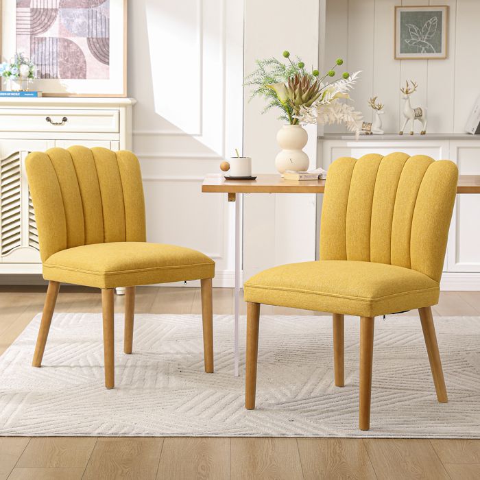 chairus Lot de 2 Chaise de Salle à Manger Pied Bois Chaises de Cuisine en Chenille Chaise de Salon Rembourrées pour Bureau Jaune