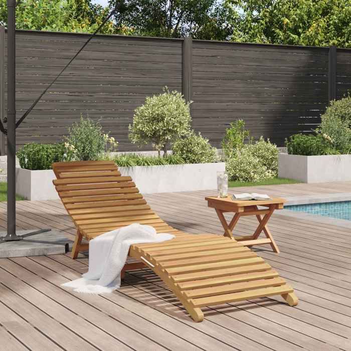 Marron Siège de jardin -  Transat - 1 PC - Marron 198x55x585 cm Bois de teck massif C215