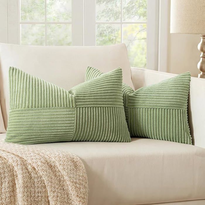 Lot de 2 Housse Coussin en Velours Côtelé 30x50cm Vert Housse de Coussin Decoratif Coussin de Canapé 50 X 30 CM ( HOUSSE DE COUSSIN