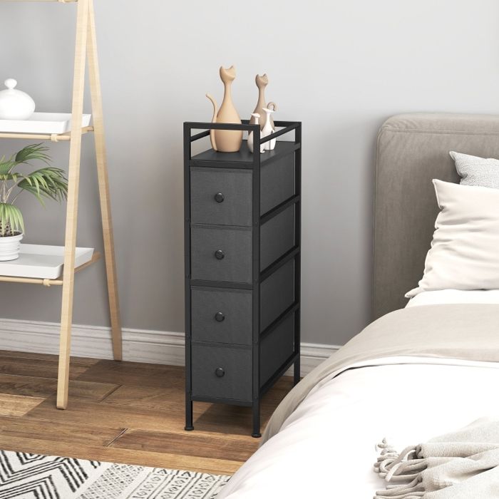Commode à 4 tiroirs en tissu non tissé meuble de rangement avec structure en acier 20 cm x 43 cm x 815 cm noire