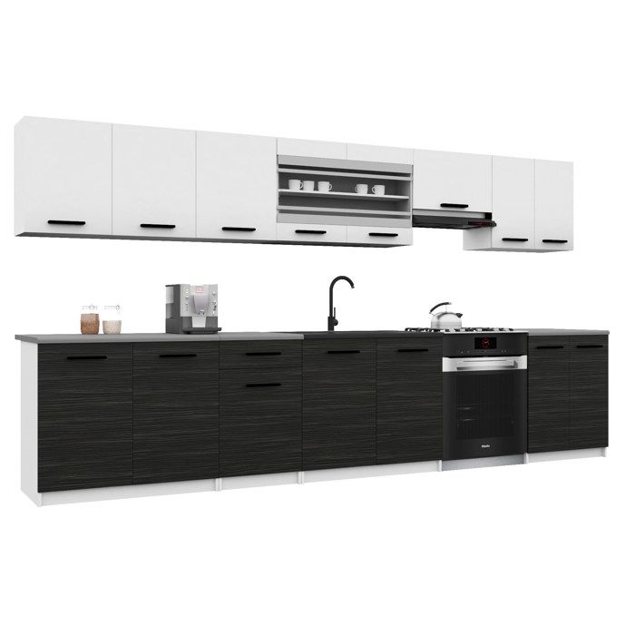BELINI Cuisine Équipée Complète ITALIA 3 320 cm - Meubles Hauts et Bas avec Plan de Travail - Blanc Mat/Ébène