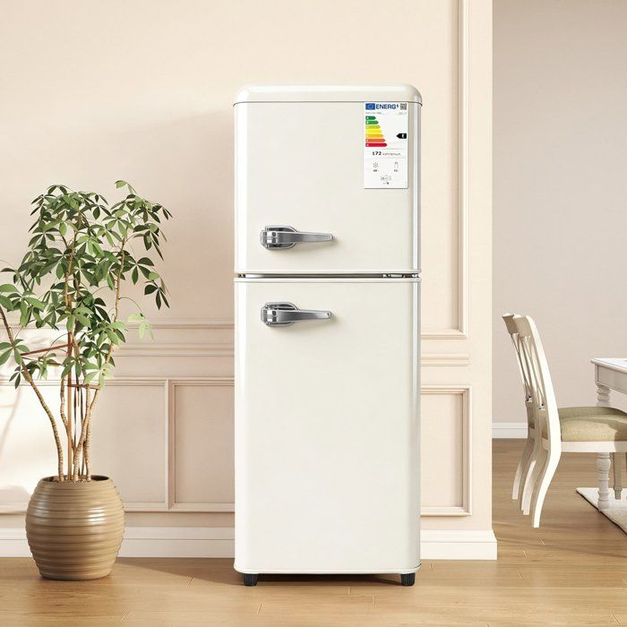 Bladez - Réfrigérateur double porte 112L 72L frigo + 40L congélateur 7 niveaux de froid LED - Crème