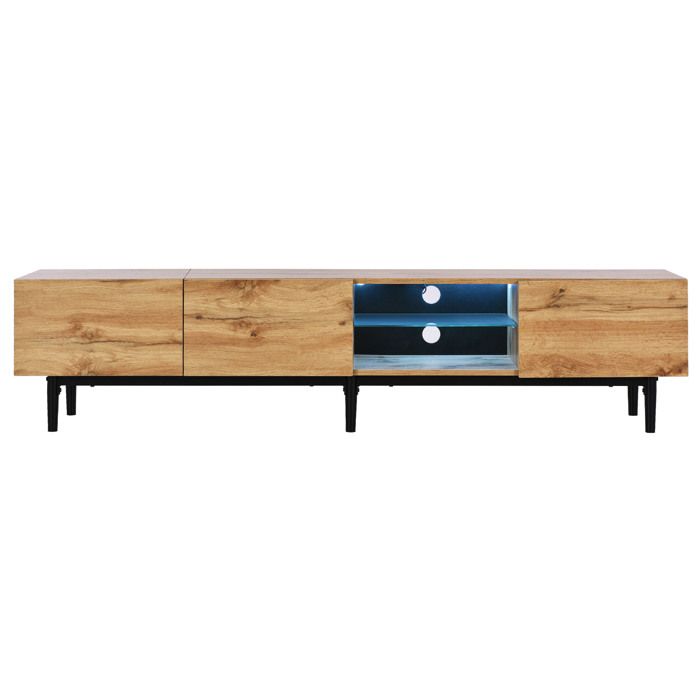 Meuble TV 175 cm avec LED multicolore – décor chêne clair et noir