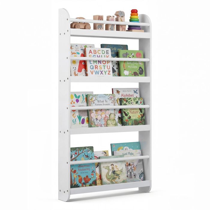 Bibliothèque Murale Enfant-COSTWAY- Étagère de Rangement Ranger des Livres 4 Niveaux Jouets en Bois MDF 3+ Ans 56x12x107cm Blanc Bibliothèque Murale Enfant-COSTWAY- Étagère de Rangement Ranger des Livres 4 Niveaux Jouets en Bois MDF 3+ Ans 56x12x107cm Blanc
