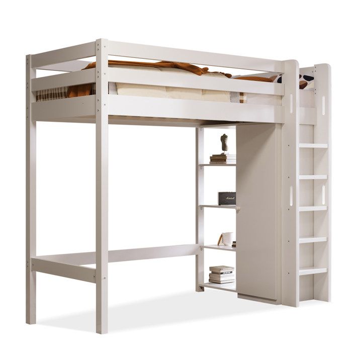 Lit mezzanine enfant 90 x 200 cm avec armoire et 6 rangements blanc sommier à lattes inclus sans matelas