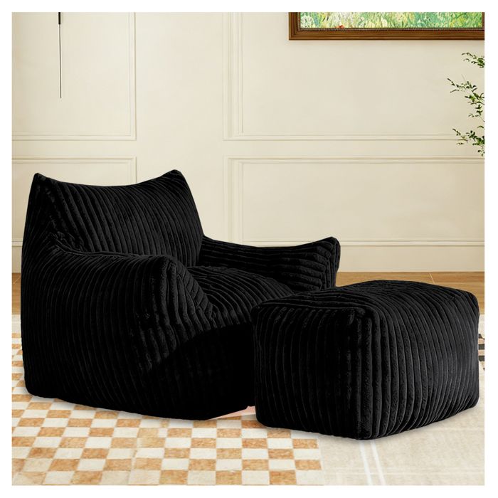 Fauteuil relax avec repose-pieds - Long incurvé - Gris - Flanelle - Soutien ergonomique 5 zones