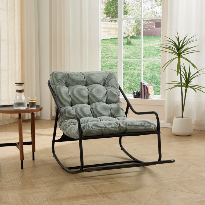 Fauteuil A Bascule Acier Vert Clair Siege Relax Moderne FloraGrace Salon Chambre Exterieur Montage 30 Min 75x116x82cm