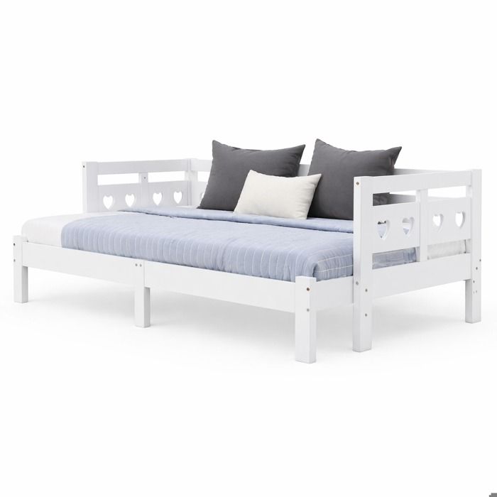 ELVORIN Lit évolutif blanc 206 x 98 x 66 cm forme coeur sommier à lattes 2e couchage bois de pin et MDF 90 x 200 cm