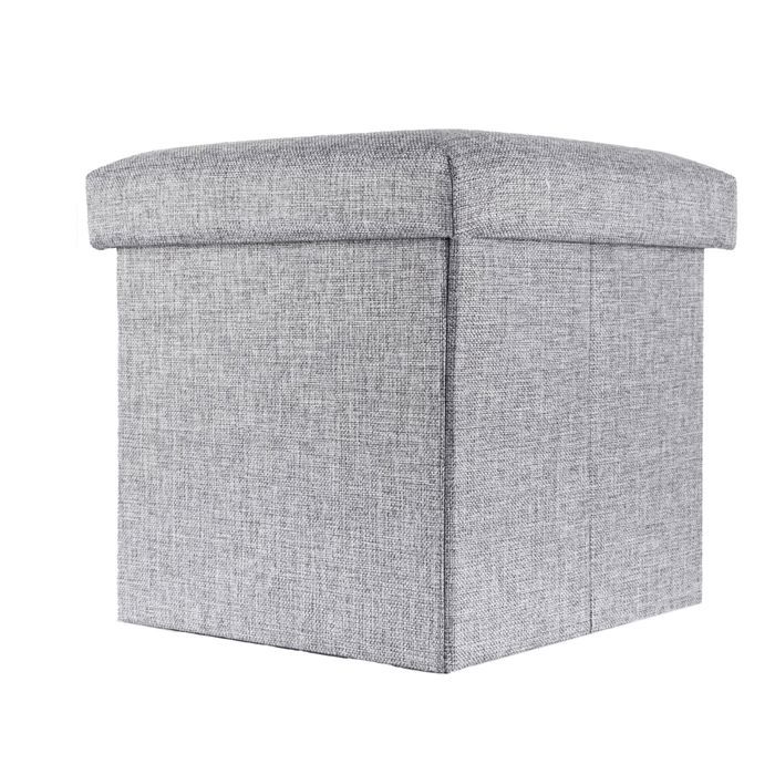 Pouf coffre de rangement pliable gris pierre 30 x 30 x 30 cm - tabouret cube en tissu couvercle assise et repose-pieds