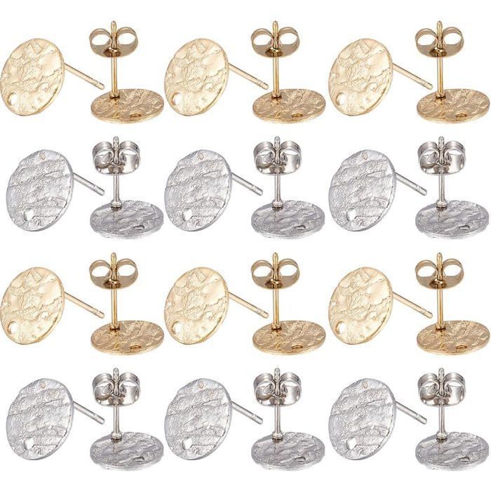 1 boîte 80 pièces 40 paires de tiges de boucles deilles rondes plates en acier inoxydable avec boucle argent clo CLOU PIERCING NEZ
