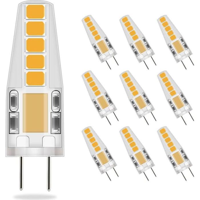 Ampoules LED G4 3W = 30W Halogène 300LM 3000K Dimmable Sans Scintillement 12-24V Faisceau 360° Lot de 10
