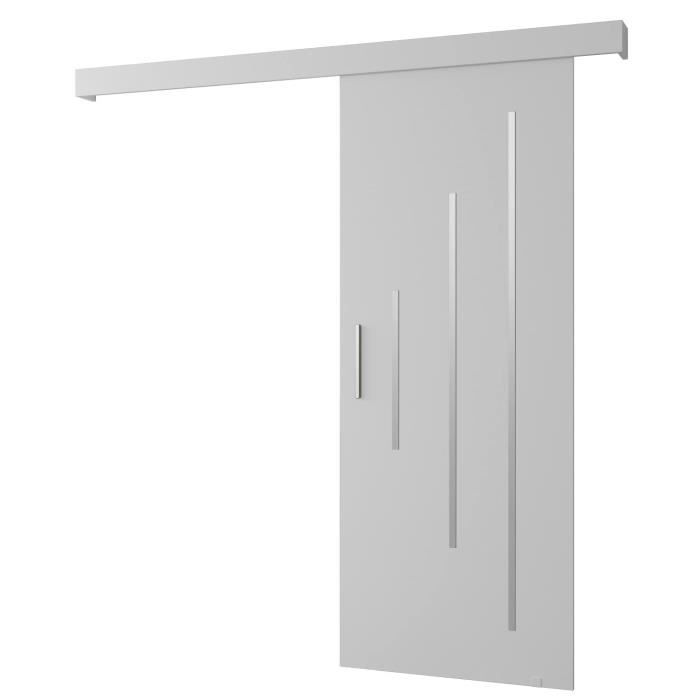 Porte Coulissante - ABIKSMEBLE - Salwador 4 - Cache Rail Et Bandes Décoratives Bois Stratifié - Noir - Grille Bois - Poignée Noire - Bricolage