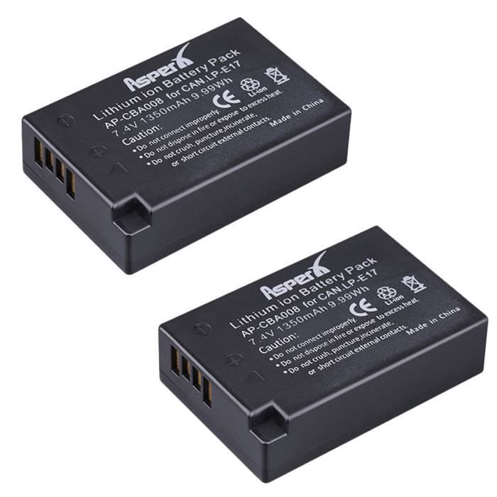 2x Batterie 1350mAh LPE17 LP E17 Batterie et Chargeur pour appareil photo Canon EOS 850D R10 750D 760D 77D 20