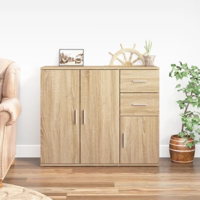 Buffet - AKOZON - Modèle AKO7290125831914 - Chêne sonoma - Bois dingénierie - 91x295x75 cm