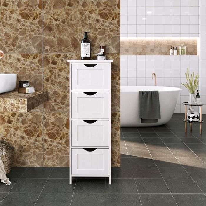 Meuble Bas Salle De Bain Rangement Blanche Avec 4 Tiroirs Pour L