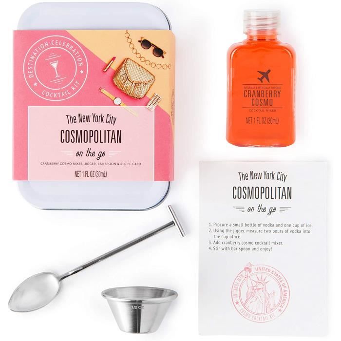 Gifts, Cocktail Kit Travel Tin Gift Set, Includes Cranberry Cosmo Cocktail Mixer, Jigger, Bar