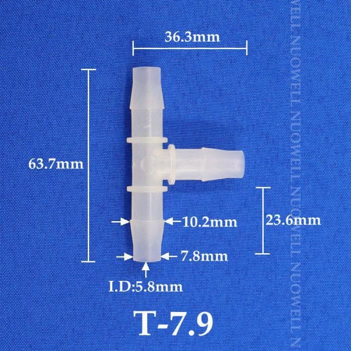 Té de 7,9 mm-50 pièces-Connecteur en T de tuyau PP pour aquarium
