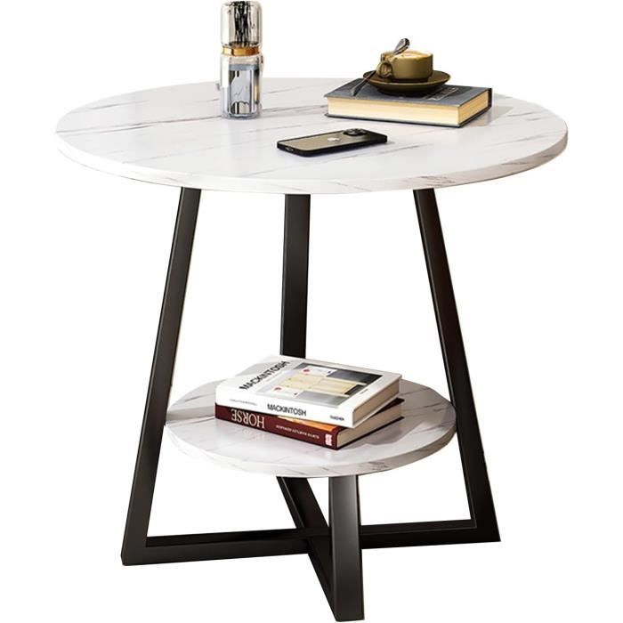 Table Basse Ronde, Table Basse à 2 Niveaux Avec Étagères De Rangement, Table D'appoint Pour Salon - Table basse