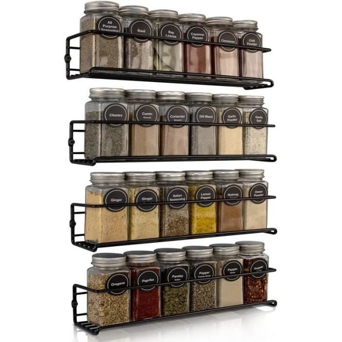 Rangement Mural à épices 4 étages - 32 Pots, Chrome, Pour Placard Ou Mur De Cuisine - 1