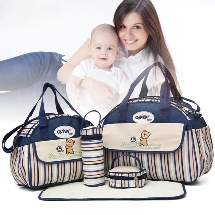 Set de 5pcs Sac à Main Langer Bébé Maman pour Promenade Voyage, Bleu