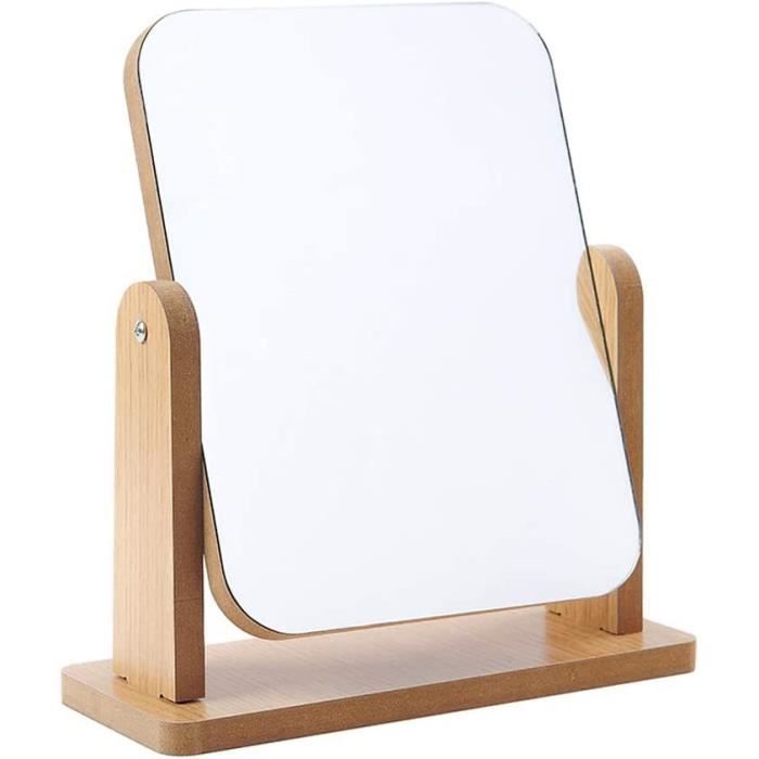 Petit Miroir En Bambou Sur Pied Pivotant - Pour Maquillage Ou Poupée