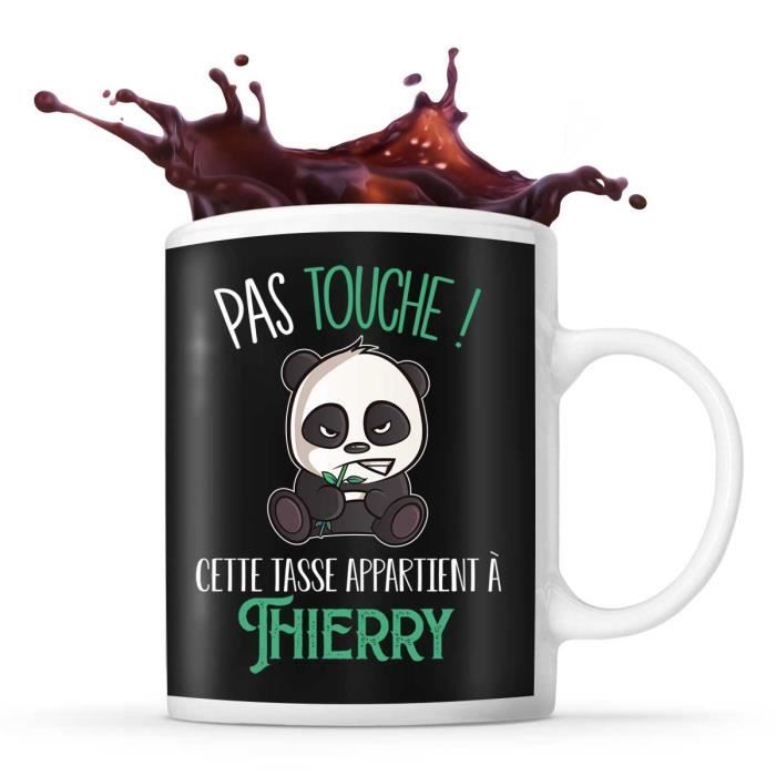 Planetee Tasse Thierry Pas Touche Panda | Mug Prénom Cadeau Anniversaire Humour