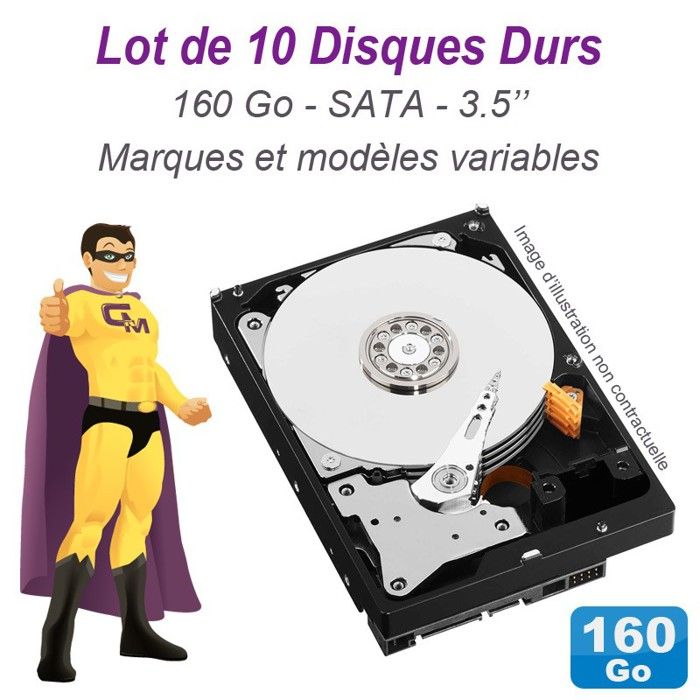 N.C. Lot De 10 Disques Durs 3.5 160Go Sata Western Digital Hitachi Samsung Seagate