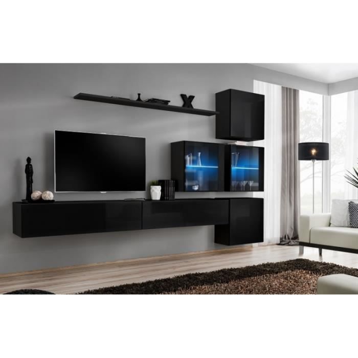 ensemble meuble tv mural switch xix - noir - verre - 310 cm x 200 cm x 40 cm - 2 portes - contemporain - design