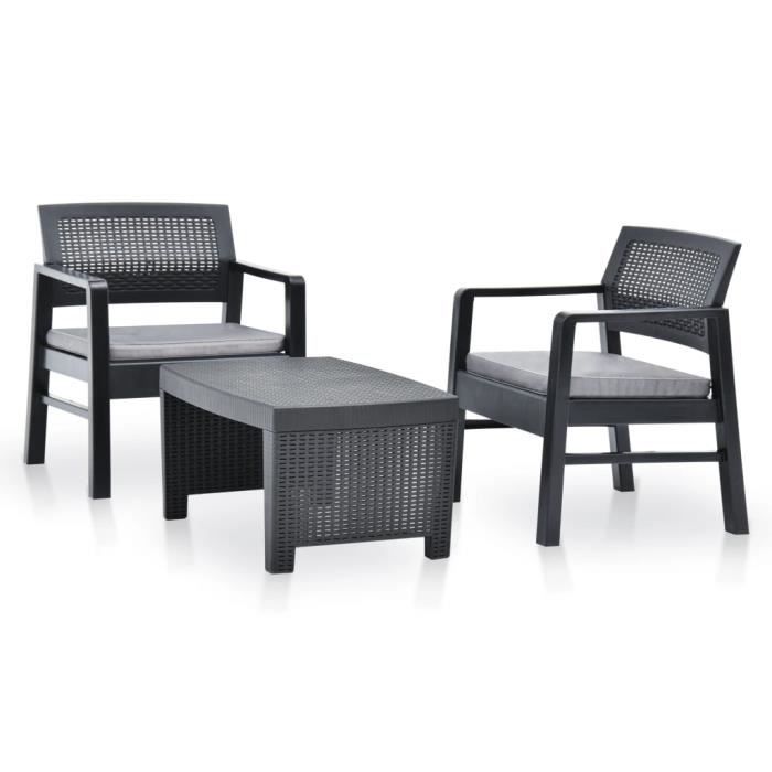 Salon de jardin 3 pcs avec coussins 76 x 67 x 60 cm - vue 3