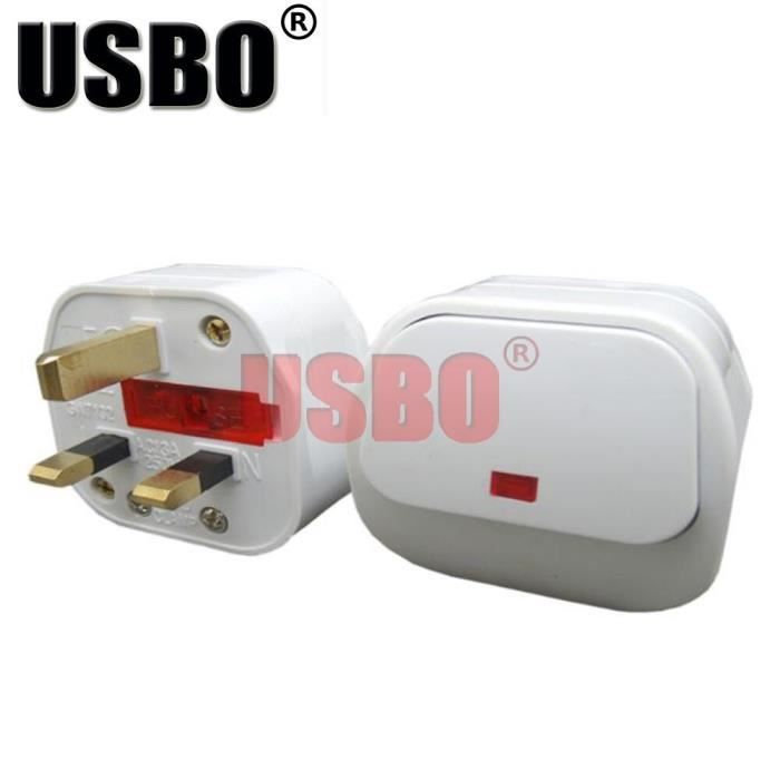 Adaptateur Prise Secteur UK 3 Broches 240V 13A - Noir, Fusible, Intérieur/Extérieur